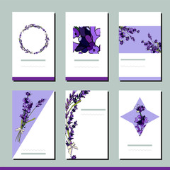 Floral spring templates with cute lavender bouquets. For romantic design, announcements