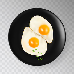 Two Fried Eggs on Black Plate Background Vector Illustration