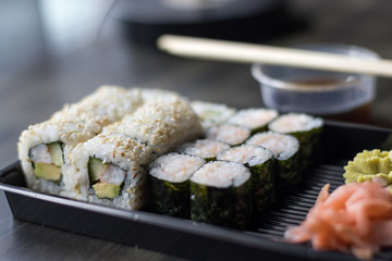 Sushi on the table in the restaurant