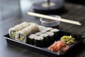 Sushi on the table in the restaurant
