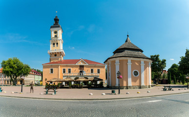 Town hall on a square of historical city center of Kamyanets Podilskiy city, Khmelnitskiy region, Ukraine.