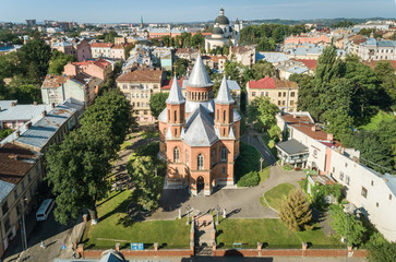 Aerial view of an Organ hall located in former armenian church in Chernivtsi, Ukraine.