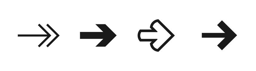 black right arrows set. Flat icon isolated on white. Continue icon.