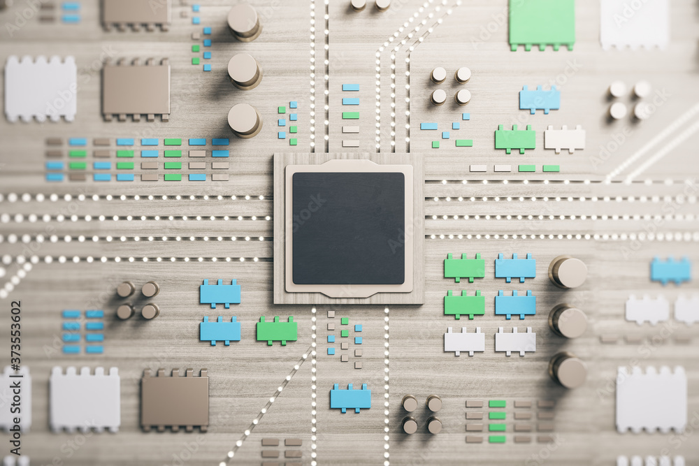 Poster computer microchip on motherboard.