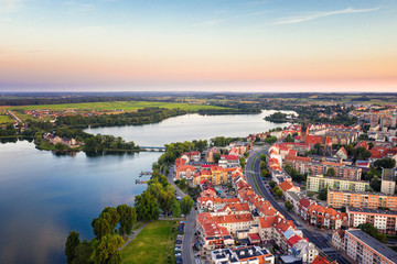 Aerial view of Elk city on the Elckie Lake. Masuria, Poland.