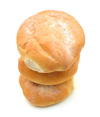 three roll breads isolated on white background