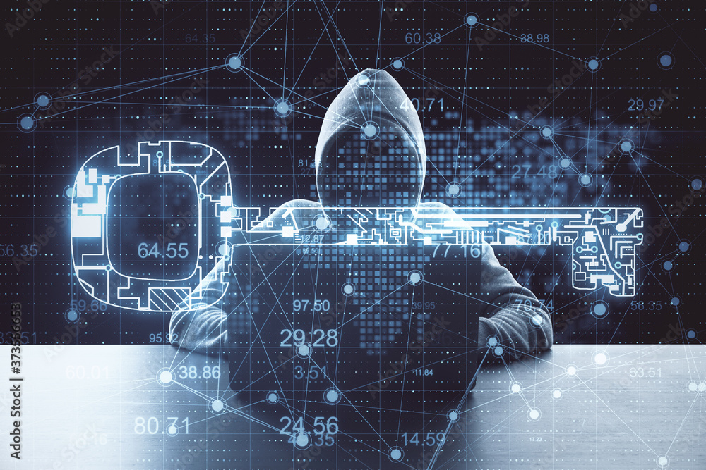 Aufkleber Hacker using laptop with glowing digital key