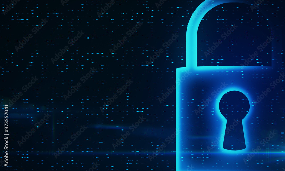 Poster closed padlock icons over blurry immersive cyber security network interface