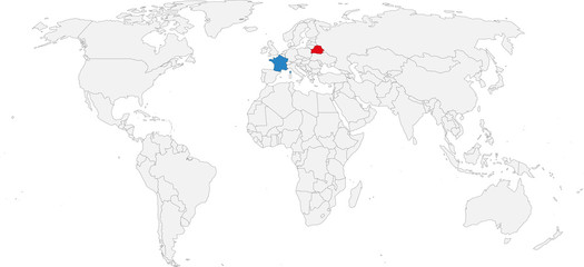 Belarus, France countries isolated on world map. Business concepts and Backgrounds.