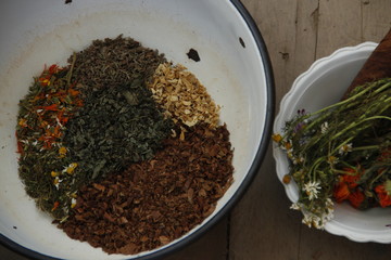 spices in a wooden bowl