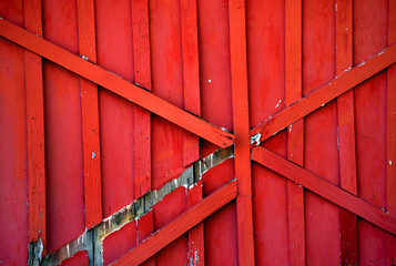 Red Wooden Wall With Damage