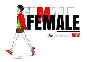 Fashion woman in style sketch on white background with quote.