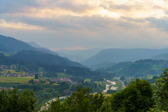 Mountain landscape at Tesero, in Fiemme valley