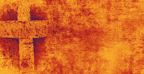 orange and red rough cross worship slide background - obrazy, fototapety, plakaty