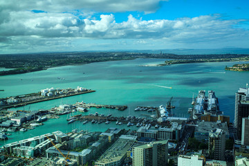 High angle view to the Auckland harbor