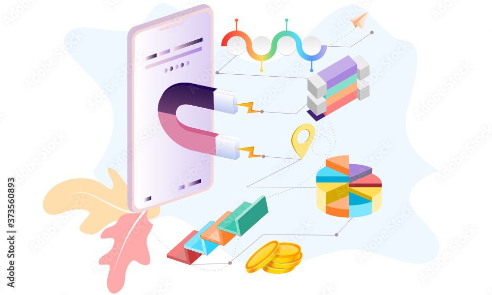 Poster modern flat design 3d isometric concept of big data analysis for banner and website. isometric landi