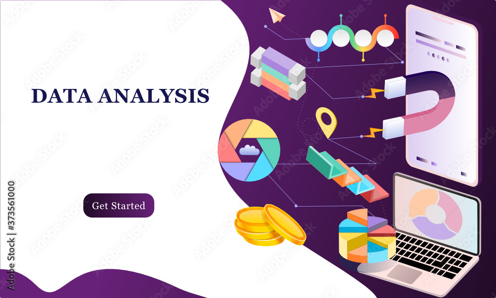 Poster modern flat design 3d isometric concept of big data analysis for banner and website. isometric landi