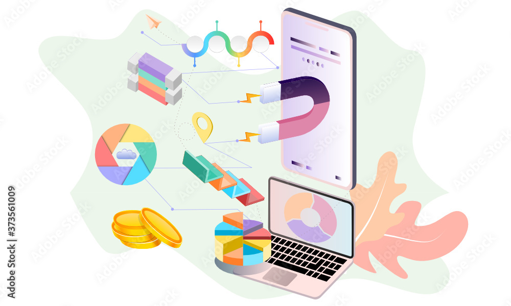 Poster modern flat design 3d isometric concept of big data analysis for banner and website. isometric landi