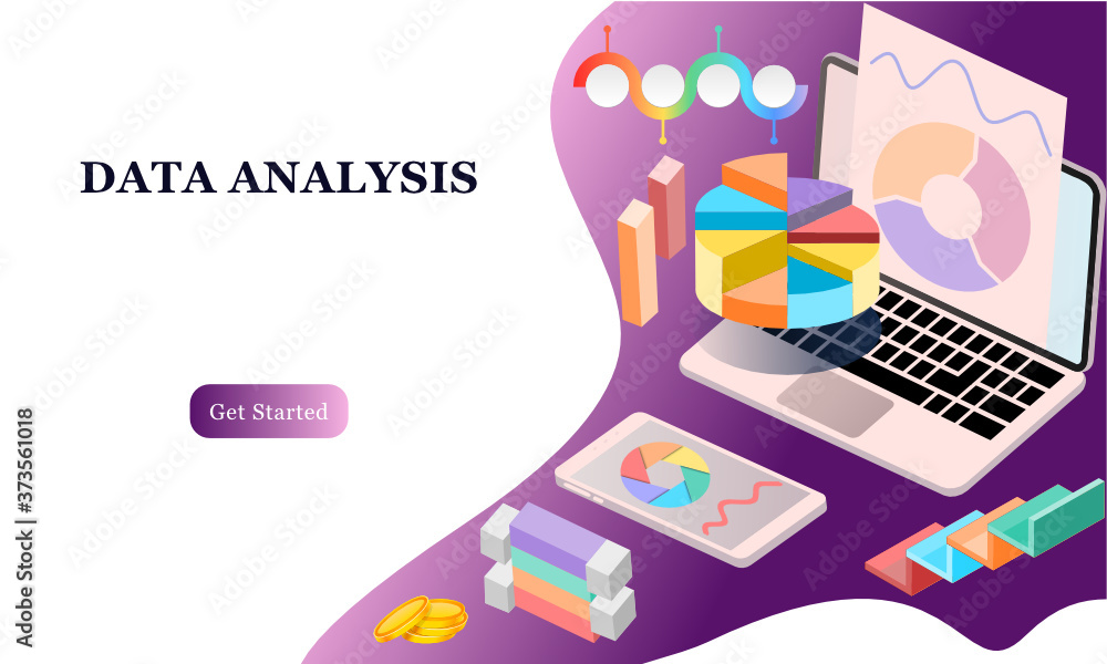 Poster modern flat design 3d isometric concept of big data analysis for banner and website. isometric landi