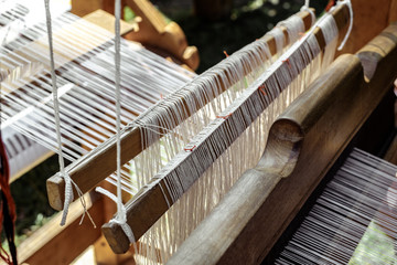 Romanian loom with homemade thread on it