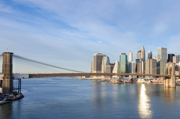 Fototapeta na wymiar Brooklyn Bridge and Lower Manhattan - New York City, New York - United Stataes of America