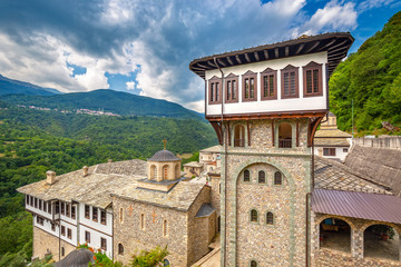 View to Bigorski Monastery St John the Baptist at Rostusha, North Macedonia