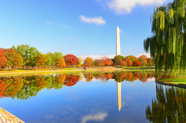 Autumn in Washington D.C. - Washington Monument as seen from Constitution Garden Park
