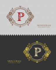 Letter emblem P template, Monogram design elements, Calligraphic graceful template, Elegant line art logo, Business sign for Royalty, Boutique, Cafe, Hotel, Heraldic, Jewelry, Wine