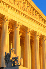 U.S. Supreme Court Building details in golden light - Washington D.C. United States of America - obrazy, fototapety, plakaty