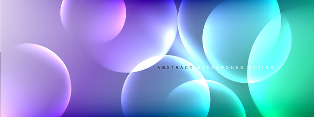 Vector abstract background liquid bubble circles on fluid gradient with shadows and light effects. Shiny design templates for text
