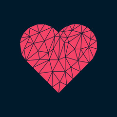 Polygonal heart on dark backdrop . Vector Illustration. Abstract polygonal heart. Love symbol. Low poly style.
