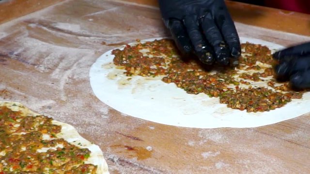Turkish foods; Turkish pizza, lahmacun