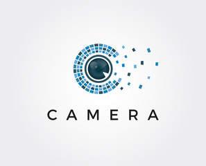 minimal camera lens logo template - vector illustration