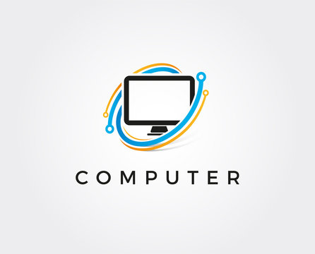 minimal computer repair logo template - vector illustration