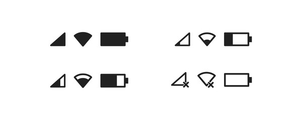Phone bar, simple isolated icon set. Battery and signal illustration concept in vector flat