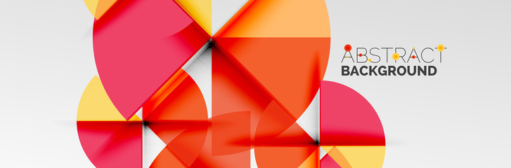 Bright color circles, abstract round shapes and triangles composition with shadow effects. Vector modern geometric design template