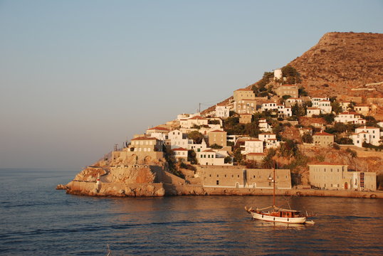 Hydra Island, Greece 2020. The port of Hydra island