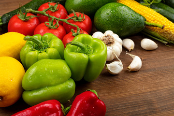 Fresh organic vegetables on wooden background. healthy eating concept. food background.