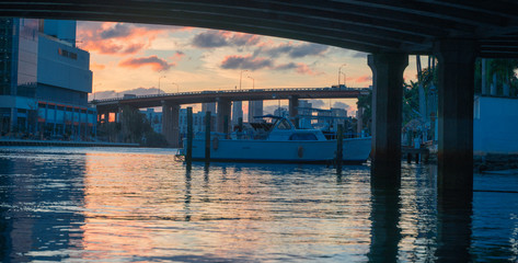 sunrise in Miami Florida pier sea boat 