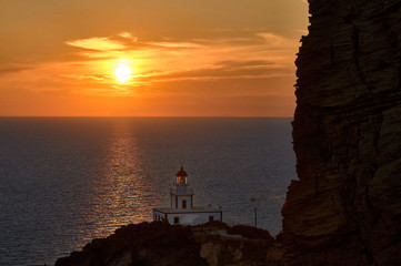 Sunset at Akrotiri lighthouse in Santorini