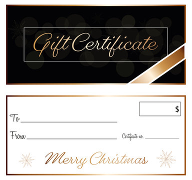 Black And Gold Elegance Gift Certificate Christmas Design Vector Front And Back