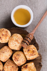 typical Brazilian snack: tapioca dumpling with honey