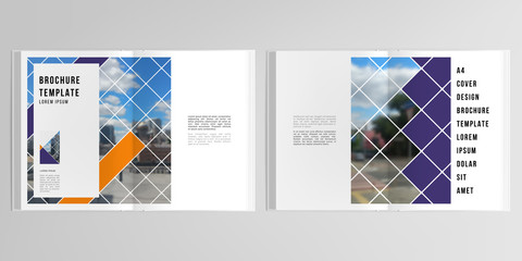 3d realistic vector layout of cover mockup templates for A4 bifold brochure, cover design, book, magazine, brochure cover. Abstract design project in geometric style with squares and place for a photo