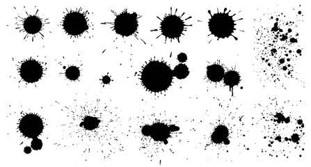 Ink paint blots. Isolated black drop splash, dirty brush painting spots texture. Dotted grunge spray stains, abstract graphic smudge vector set. Illustration dirty paint spot, shape drip and spray