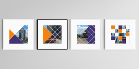 Realistic vector set of square picture frames isolated on gray background. Abstract design project in geometric style with squares and place for photo.