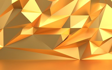 Golden polygonal triangular background, 3d render