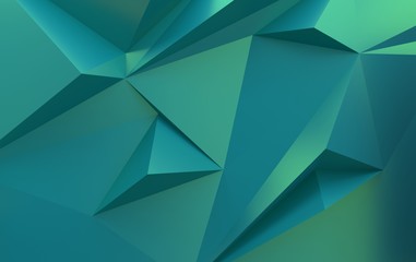 Green polygonal triangular background, 3d render
