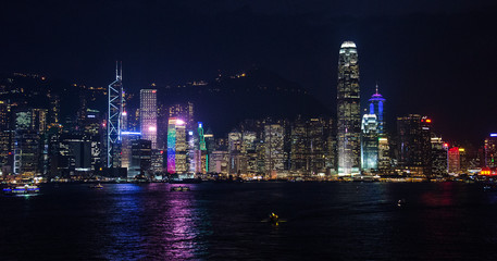 Fototapeta na wymiar Victoria Harbour and Hong Kong Island Illuminated at Night
