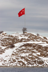 Turkish flag at Akdamar Island, Van Lake, Turkey