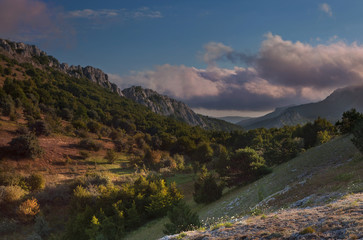 'Small gates' (Maliye vorota) pass in the mountains of Crimea at dawn